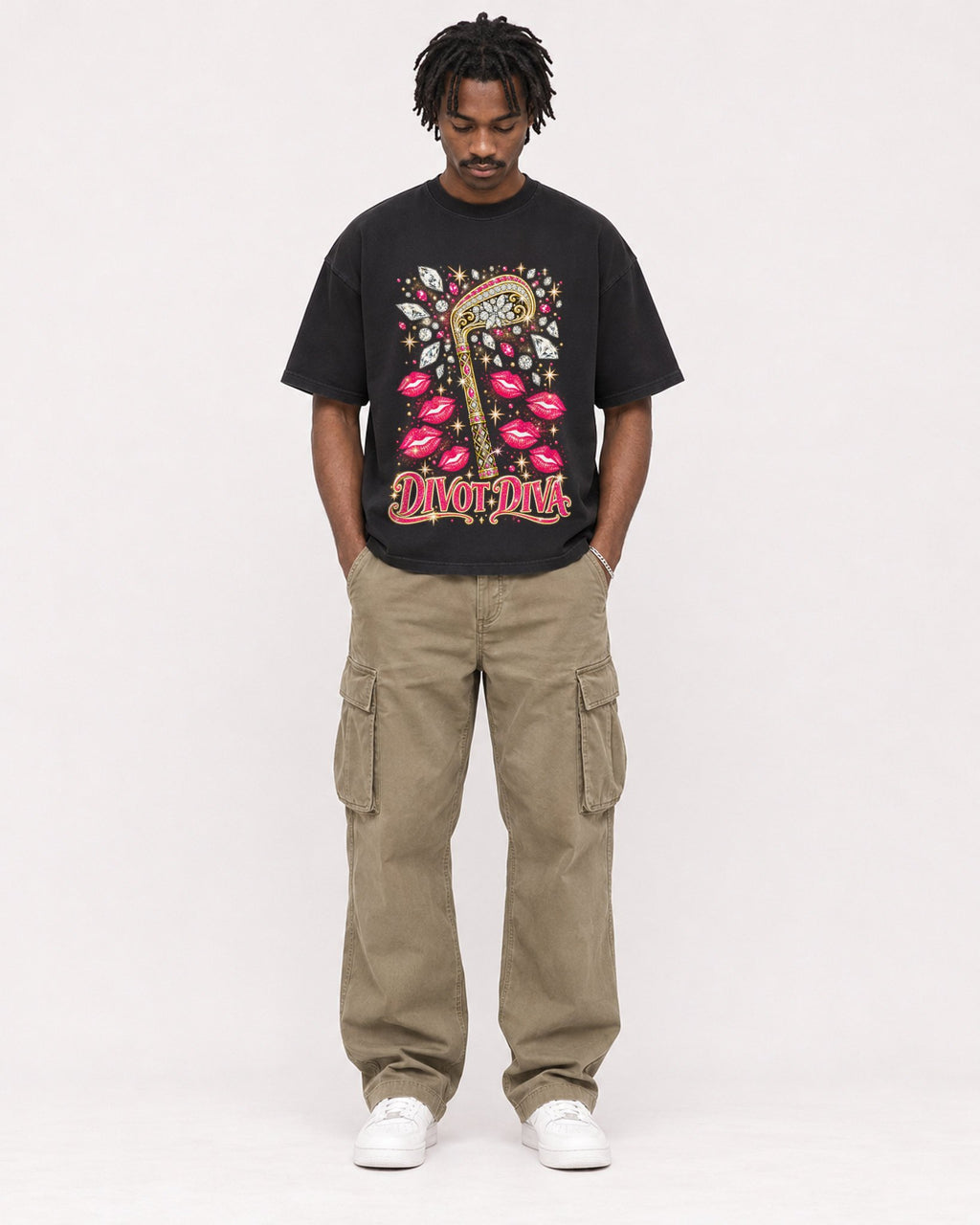 Mockup Boxy Heavyweight Tee Black male full-body 04