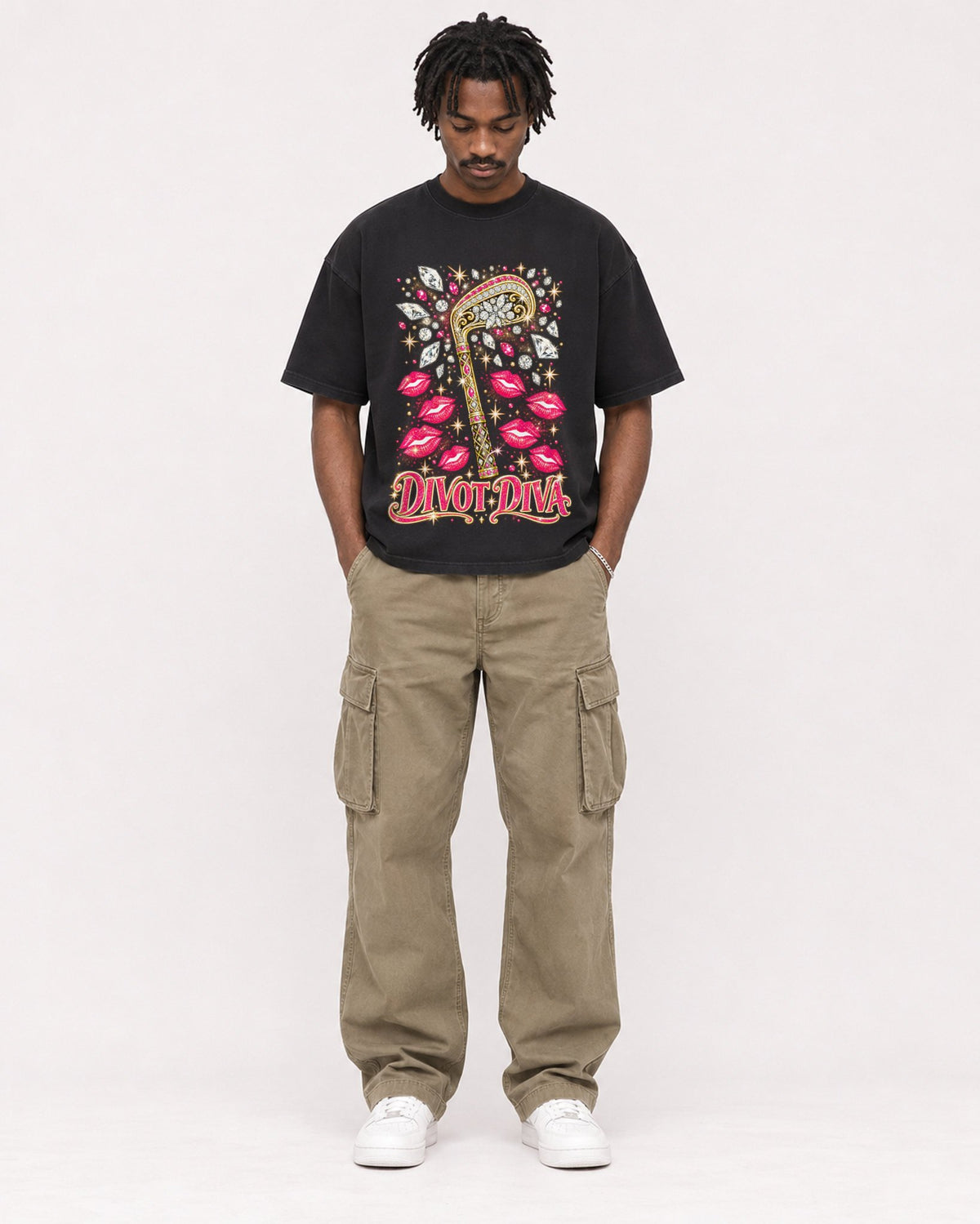 Mockup Boxy Heavyweight Tee Black male full-body 04