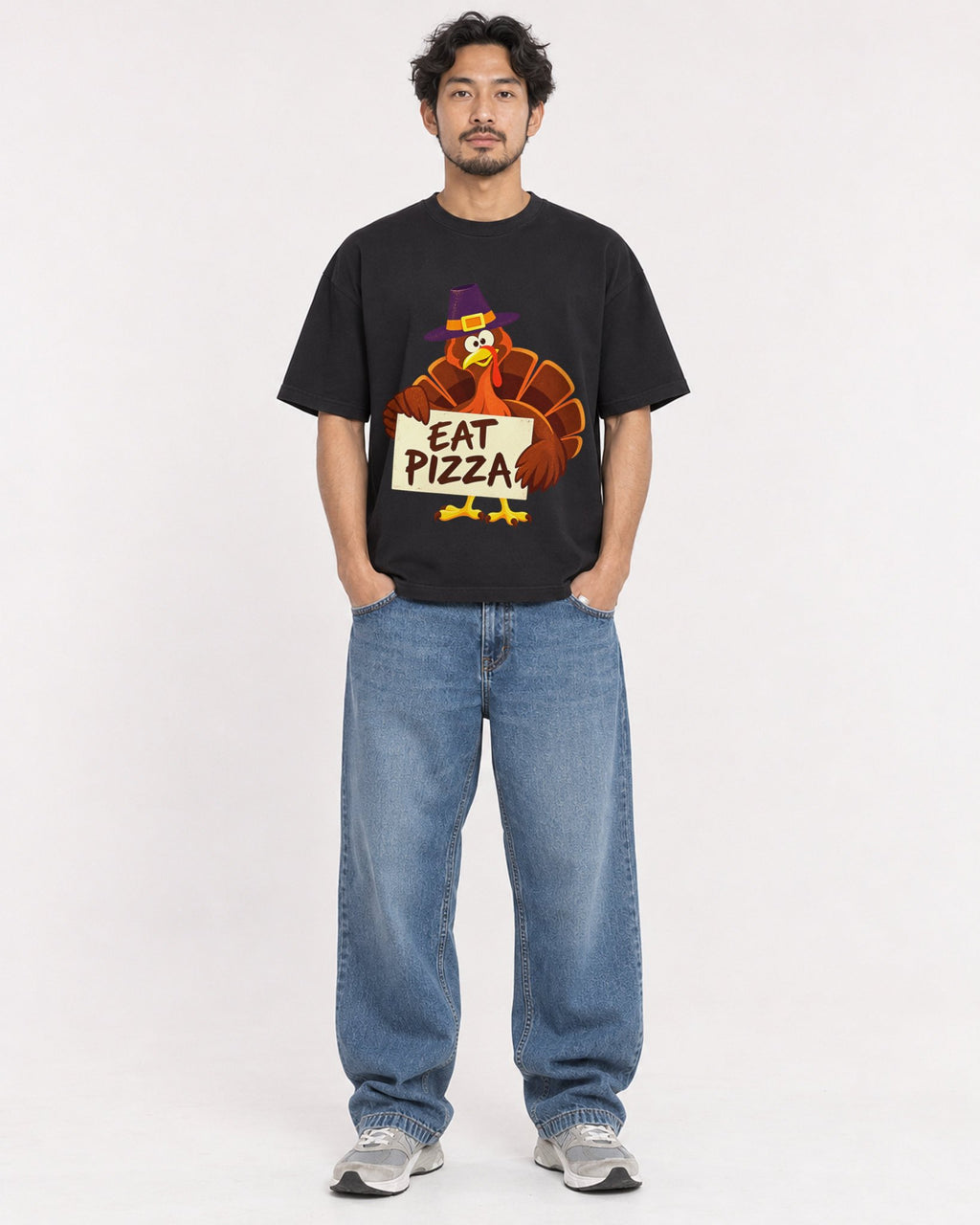Mockup Boxy Heavyweight Tee Black male full-body 02