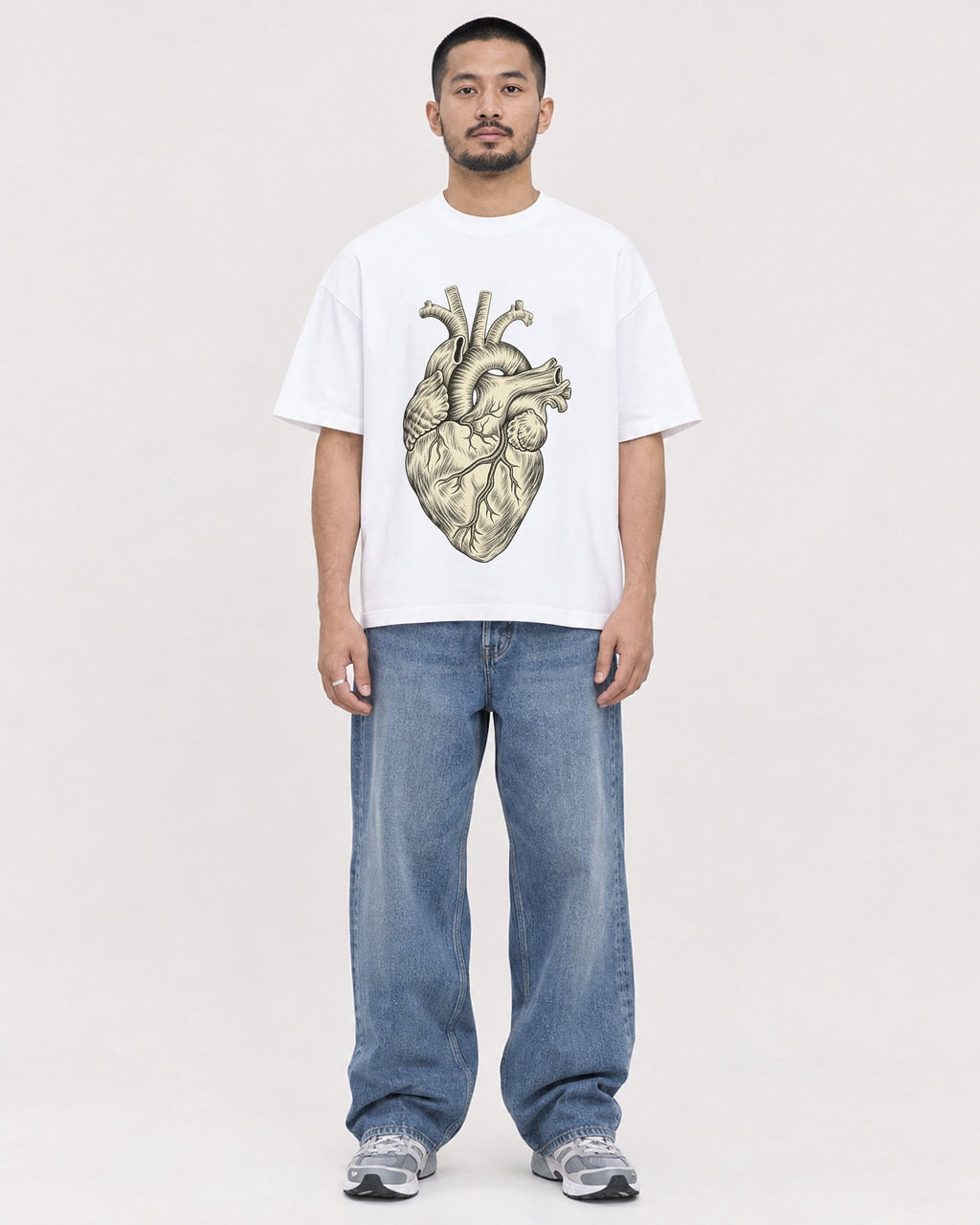 Mockup Boxy Heavyweight Tee White male full-body 32