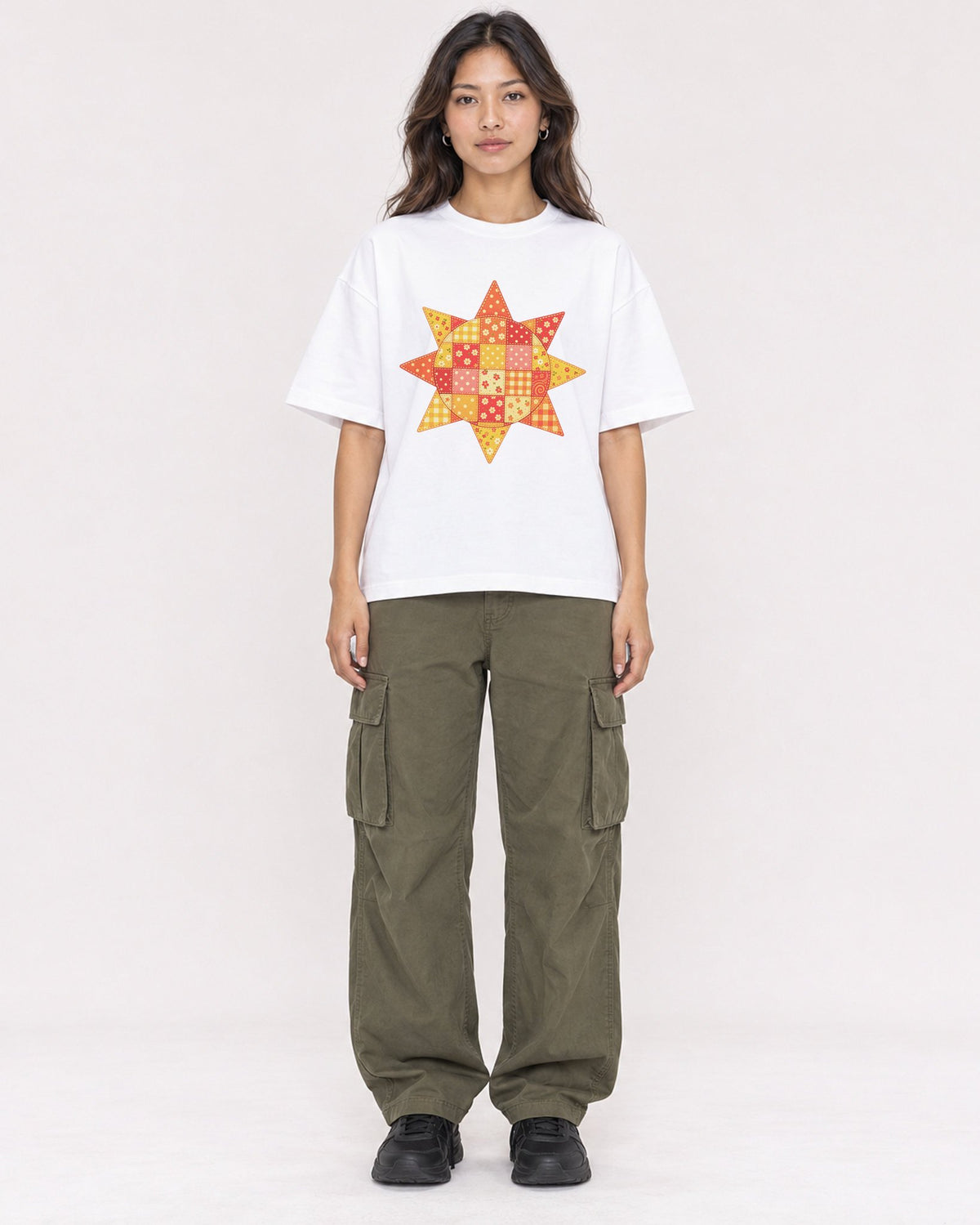 Mockup Boxy Heavyweight Tee White female full-body 02