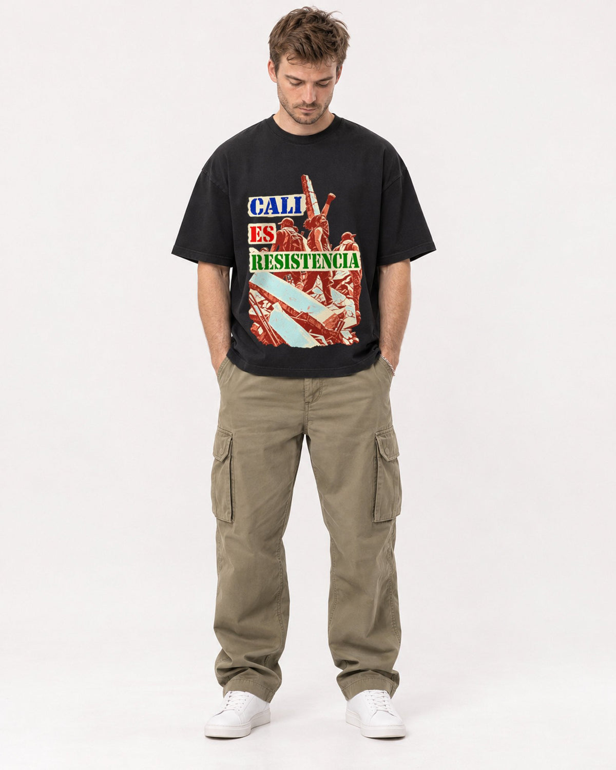 Mockup Boxy Heavyweight Tee Black male full-body 08