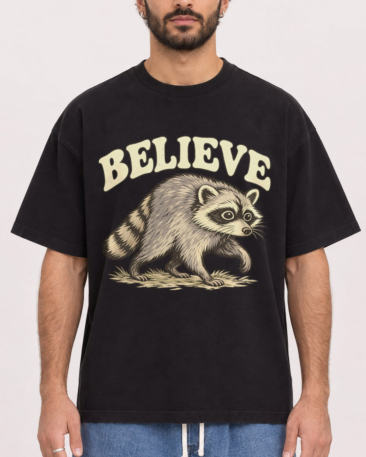 Mockup Boxy Heavyweight Tee Black male close-up 27