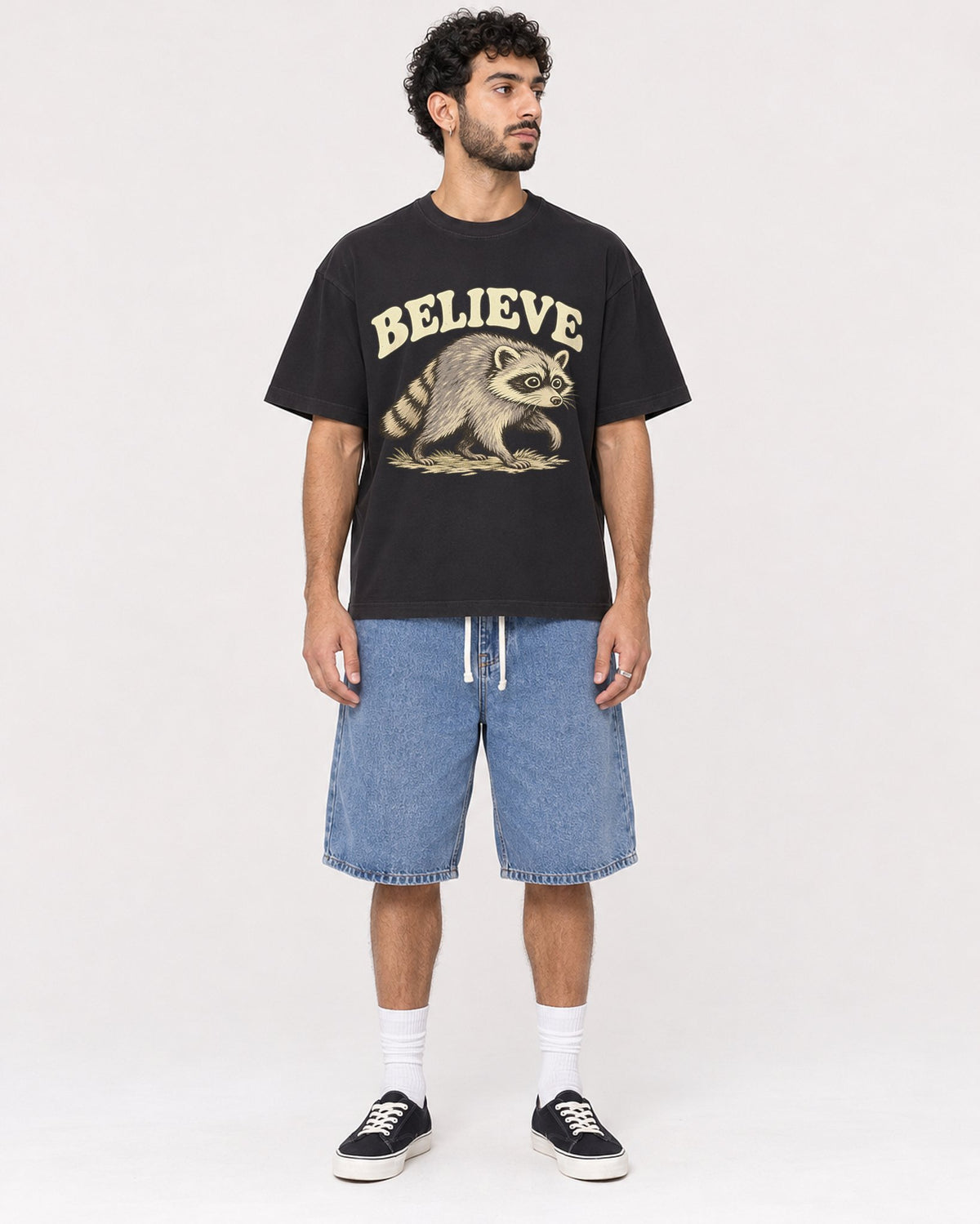 Mockup Boxy Heavyweight Tee Black male full-body 27