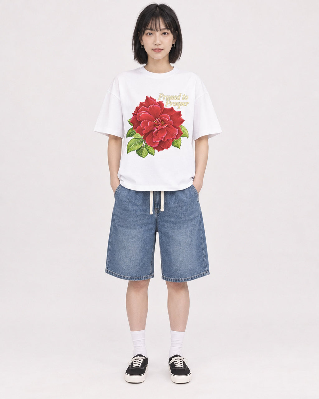 Mockup Boxy Heavyweight Tee White female full-body 11