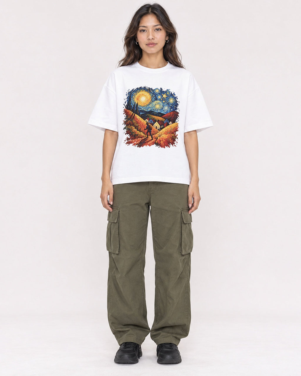Mockup Boxy Heavyweight Tee White female full-body 02