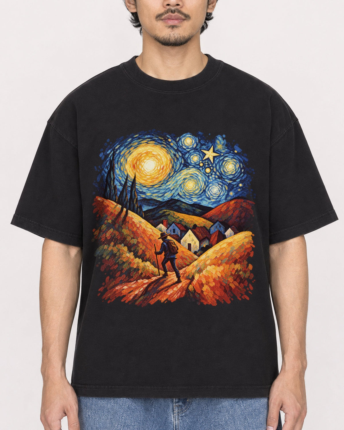 Mockup Boxy Heavyweight Tee Black male close-up 02