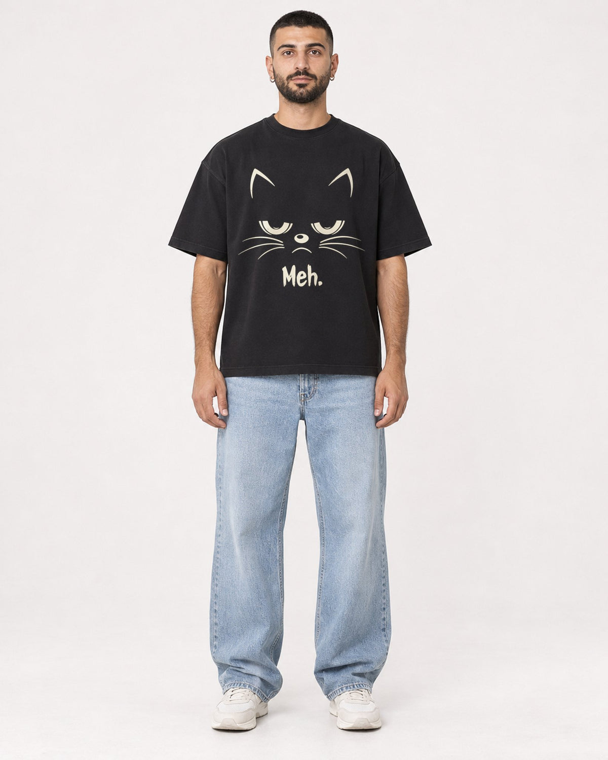 Mockup Boxy Heavyweight Tee Black male full-body 37