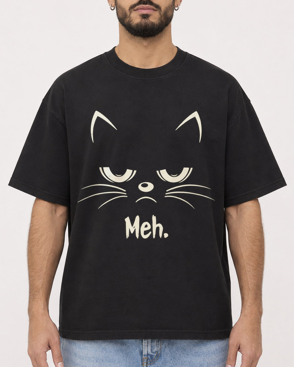 Mockup Boxy Heavyweight Tee Black male close-up 37