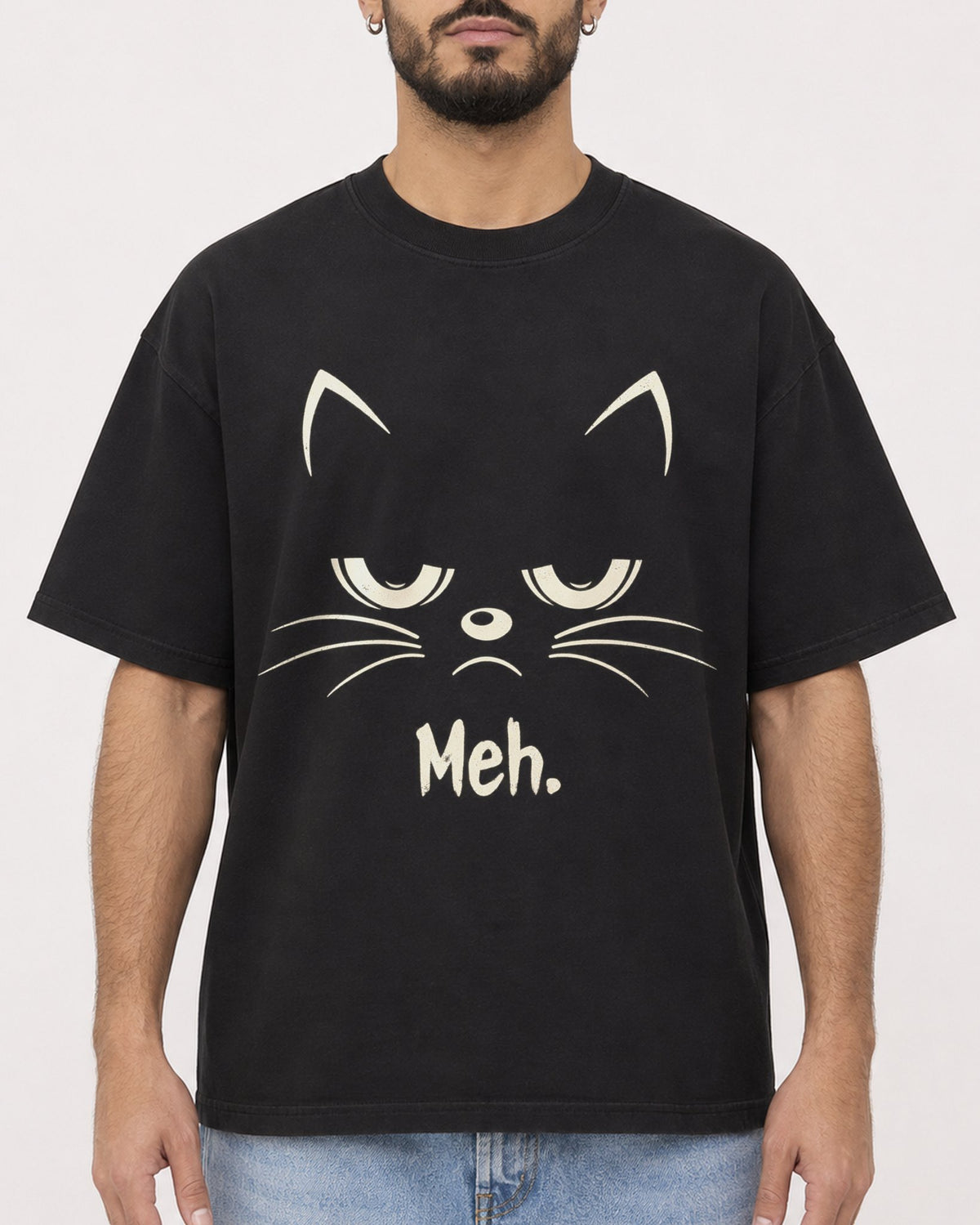 Mockup Boxy Heavyweight Tee Black male close-up 37
