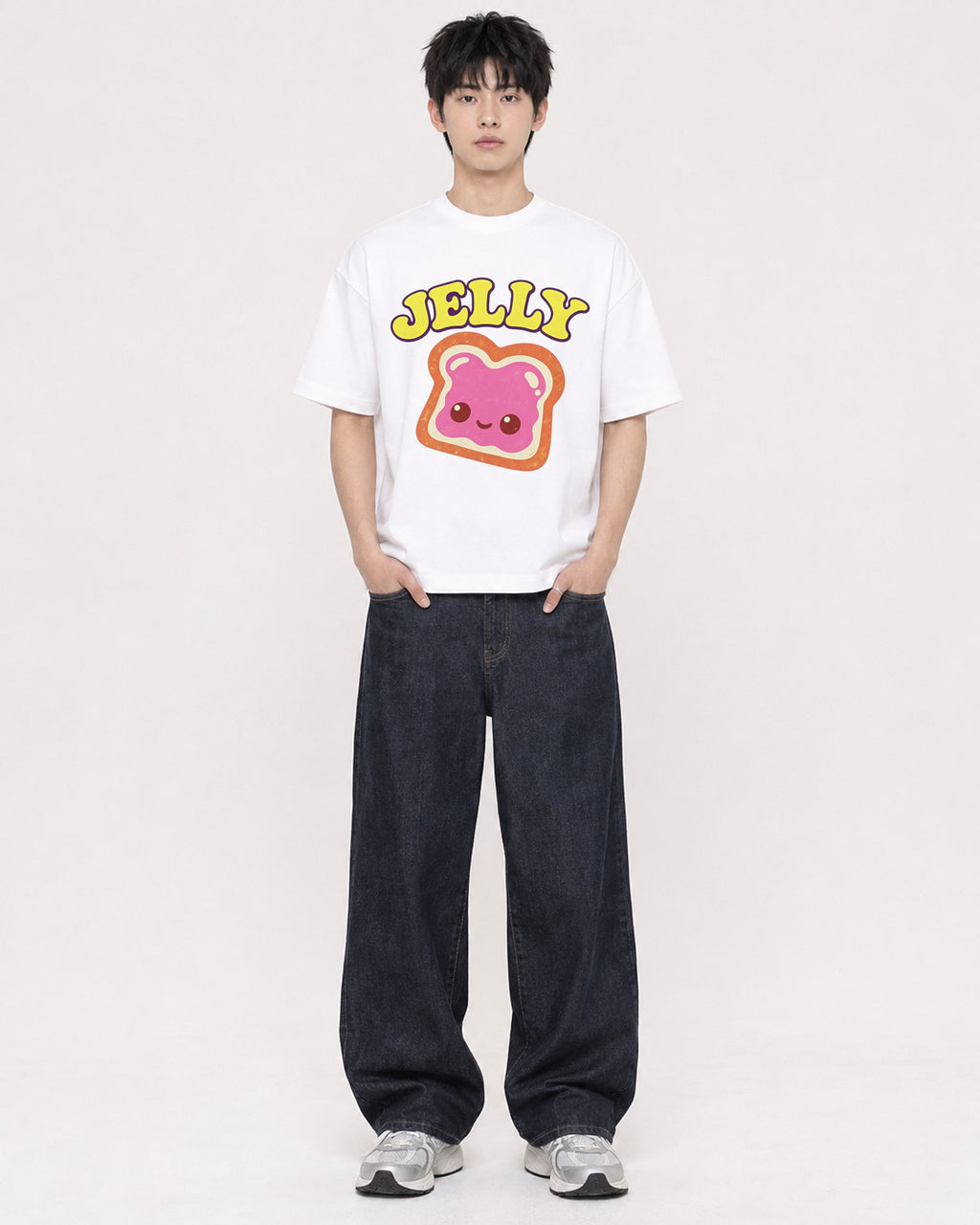 Mockup Boxy Heavyweight Tee White male full-body 01