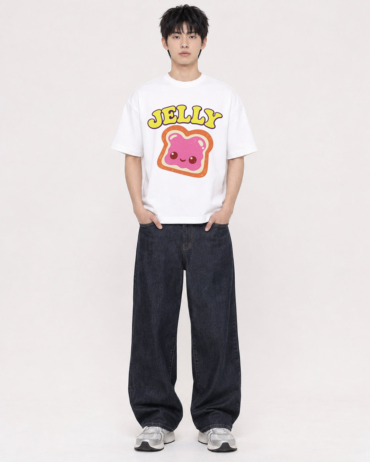 Mockup Boxy Heavyweight Tee White male full-body 01