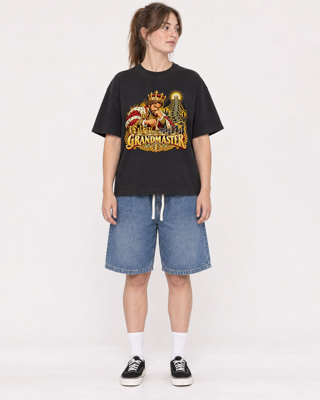 Mockup Boxy Heavyweight Tee Black female full-body 29