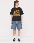 Mockup Boxy Heavyweight Tee Black female full-body 29