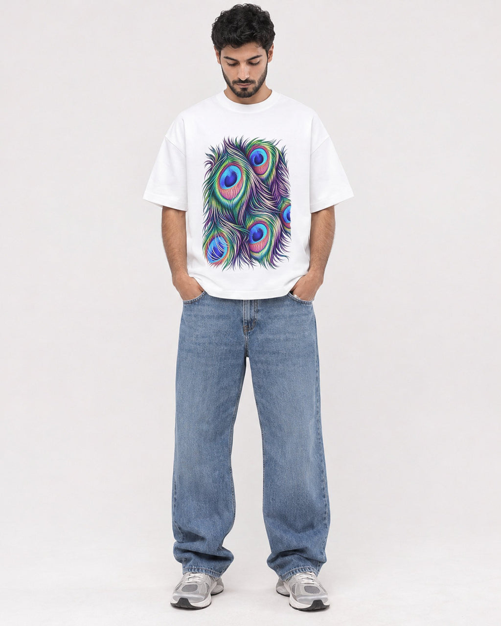Mockup Boxy Heavyweight Tee White male full-body 07