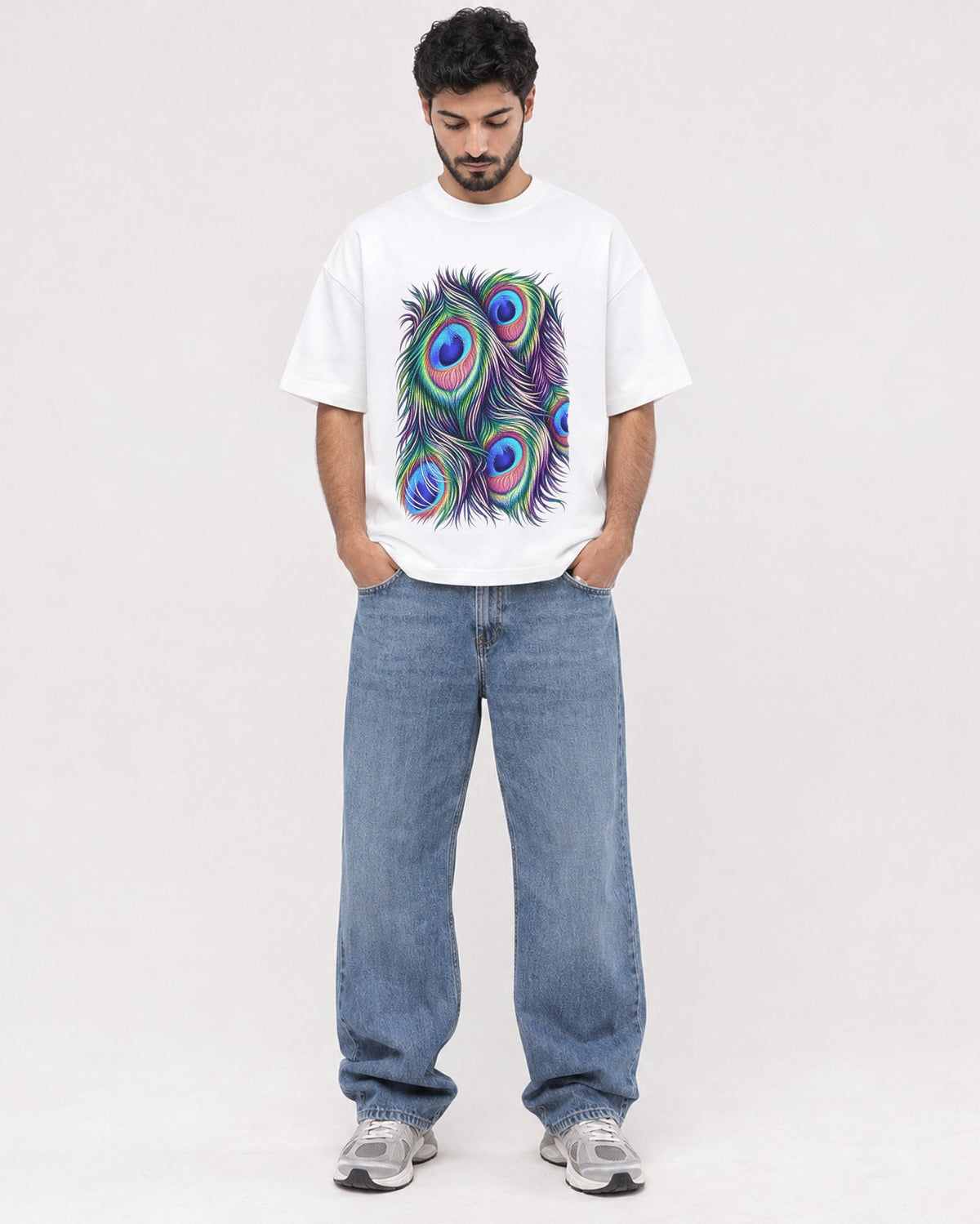 Mockup Boxy Heavyweight Tee White male full-body 07