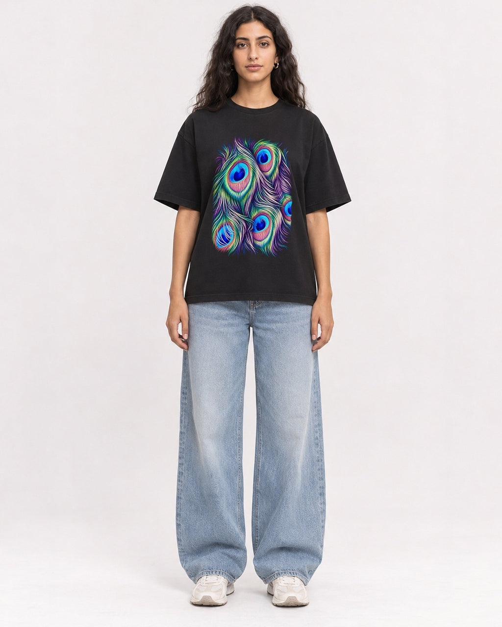 Mockup Boxy Heavyweight Tee Black female full-body 07