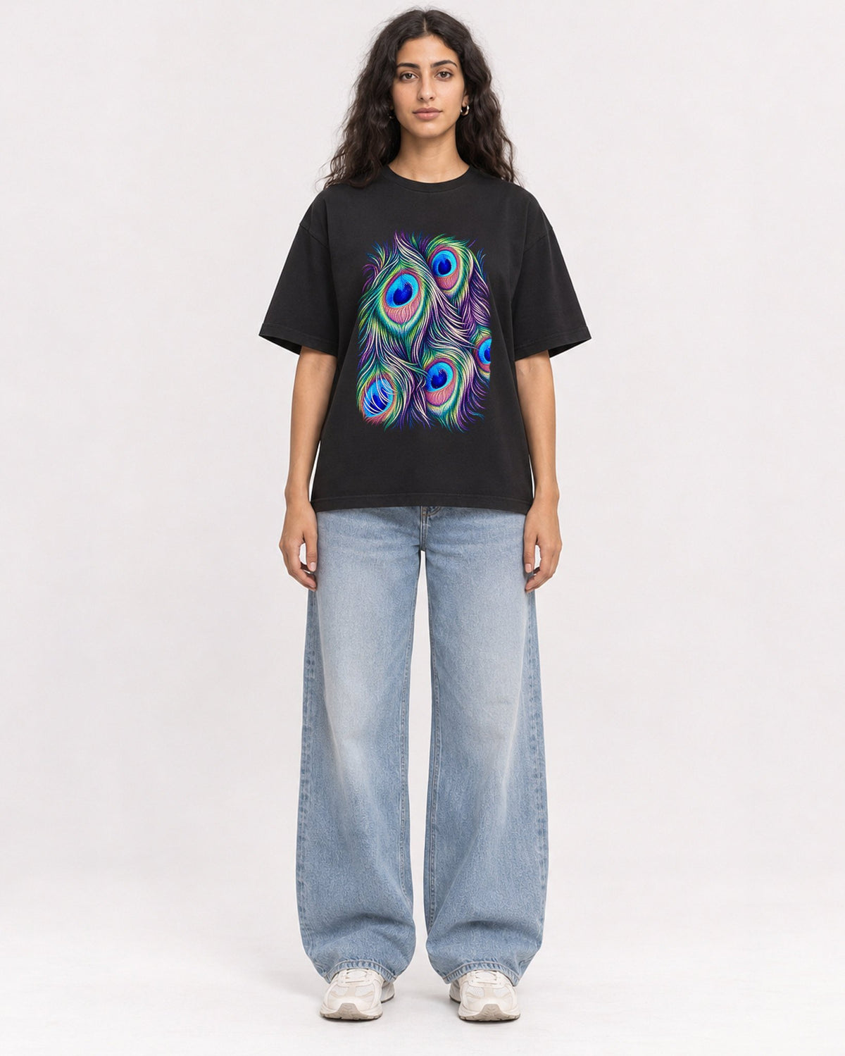Mockup Boxy Heavyweight Tee Black female full-body 07