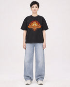 Mockup Boxy Heavyweight Tee Black female full-body 23