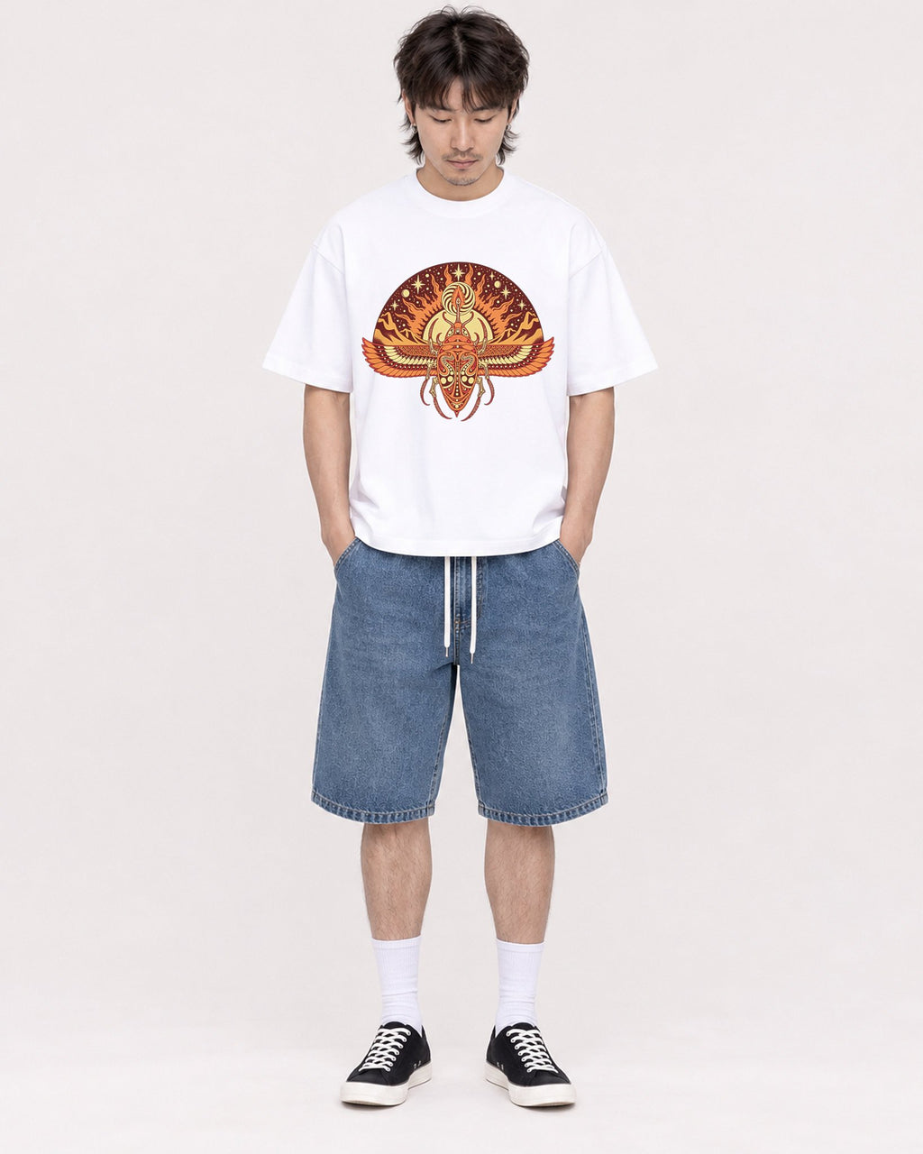 Mockup Boxy Heavyweight Tee White male full-body 23