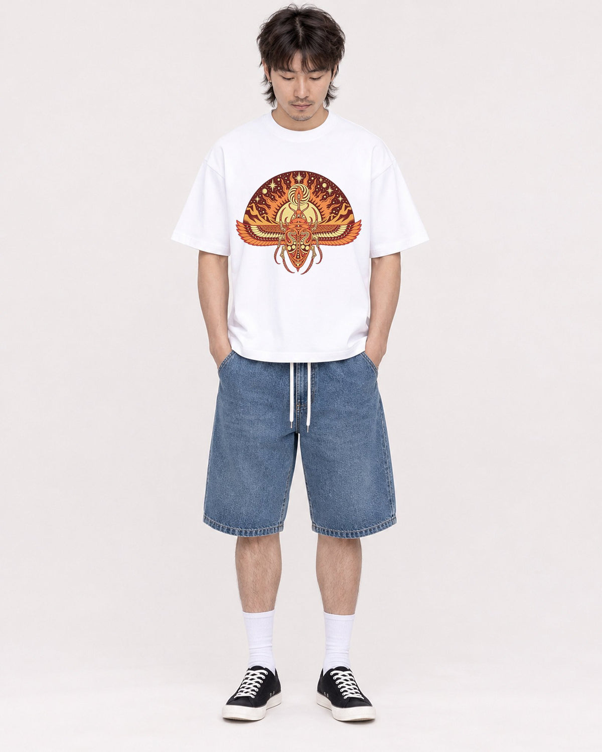 Mockup Boxy Heavyweight Tee White male full-body 23