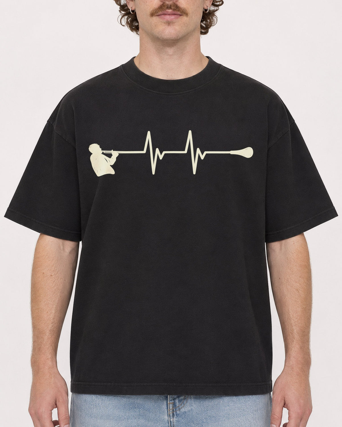 Mockup Boxy Heavyweight Tee Black male close-up 09