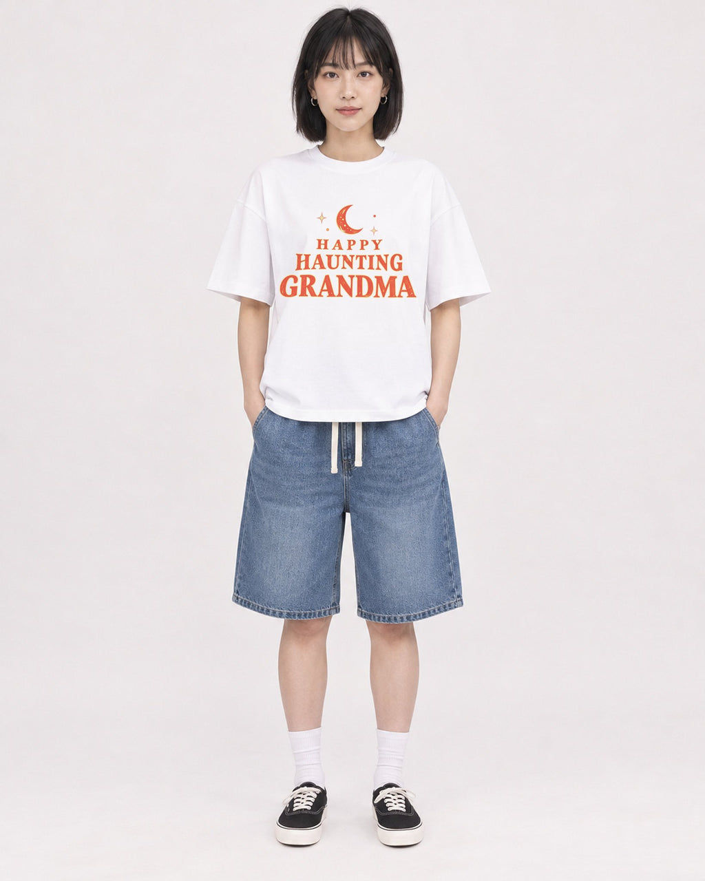 Mockup Boxy Heavyweight Tee White female full-body 11