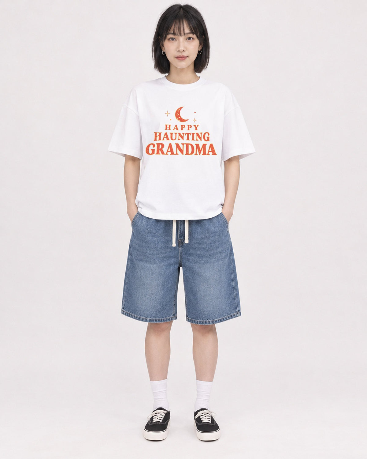 Mockup Boxy Heavyweight Tee White female full-body 11
