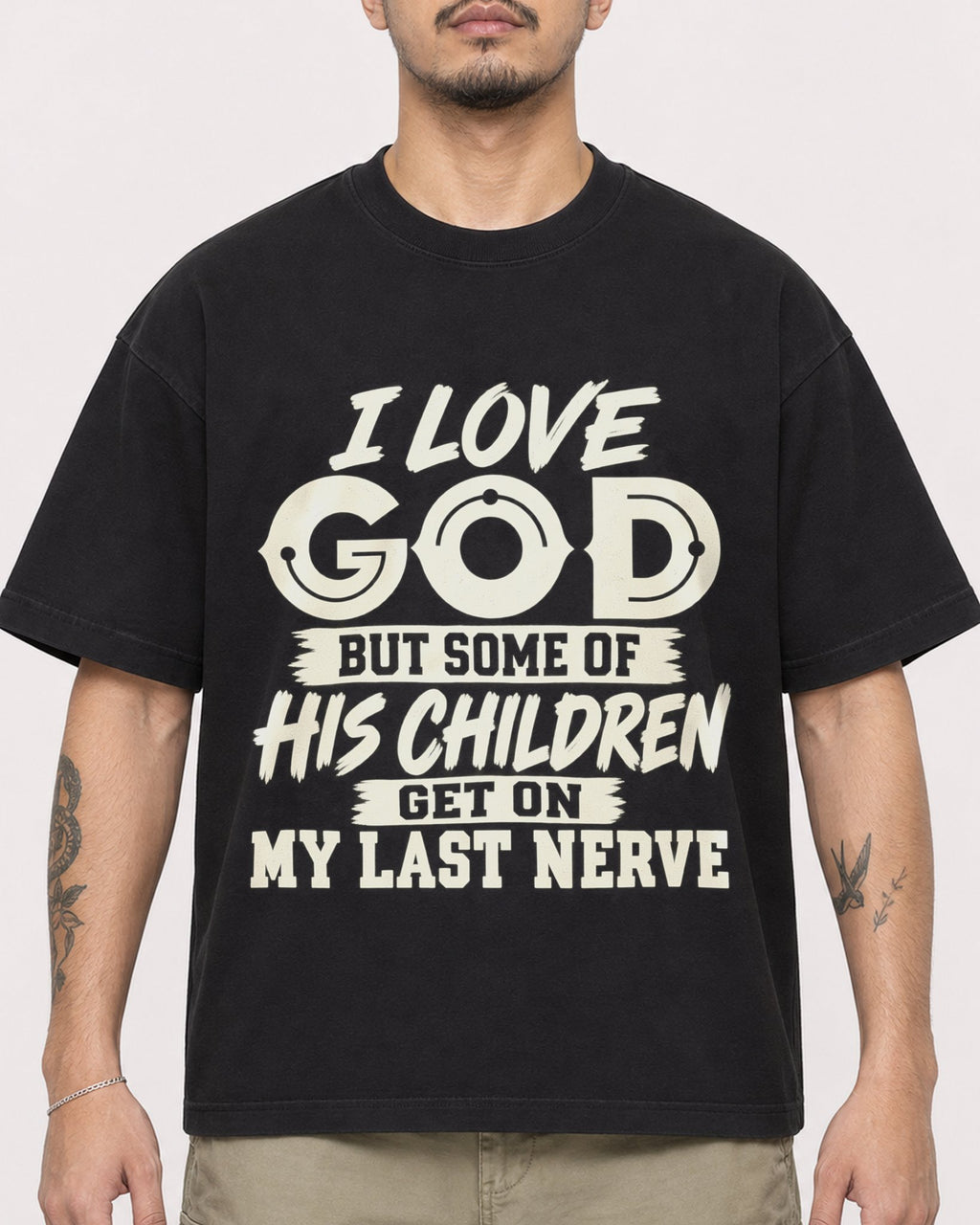 Mockup Boxy Heavyweight Tee Black male close-up 12