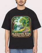 Mockup Boxy Heavyweight Tee Black male close-up 02