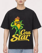 Mockup Boxy Heavyweight Tee Black male close-up 01