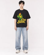 Mockup Boxy Heavyweight Tee Black male full-body 01