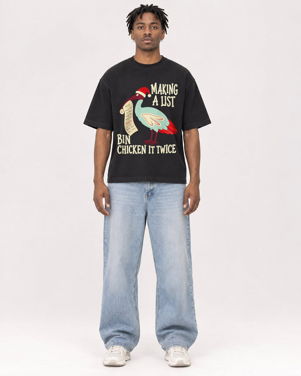 Mockup Boxy Heavyweight Tee Black male full-body 05