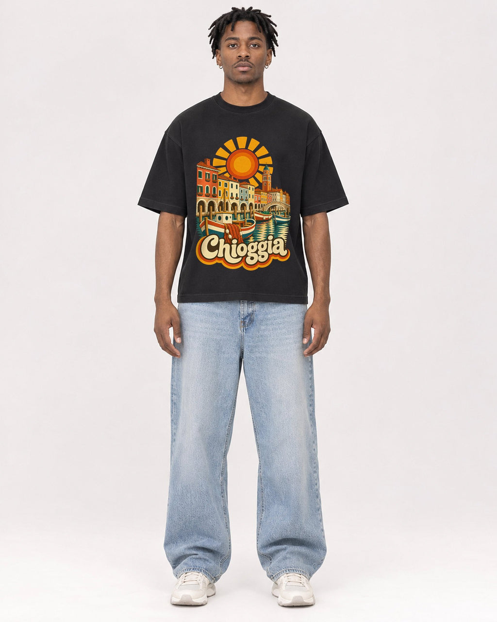Mockup Boxy Heavyweight Tee Black male full-body 05