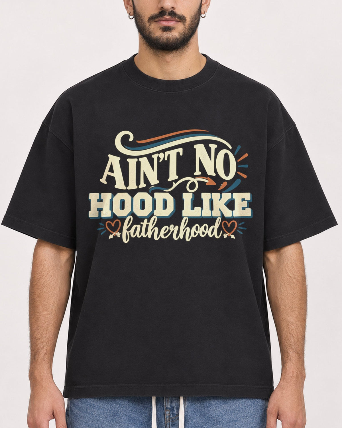 Mockup Boxy Heavyweight Tee Black male close-up 07