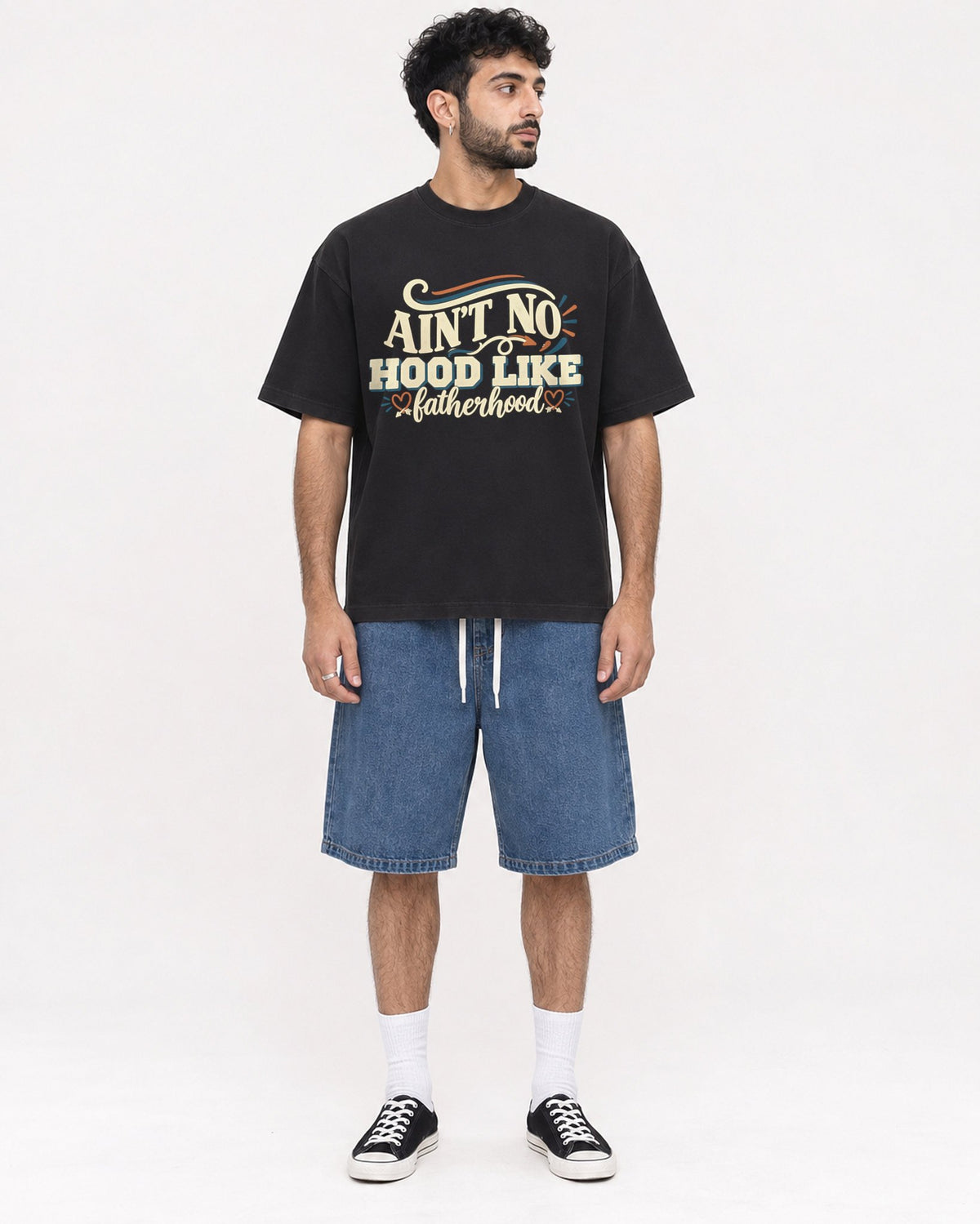 Mockup Boxy Heavyweight Tee Black male full-body 07