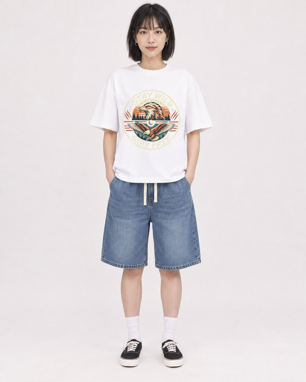 Mockup Boxy Heavyweight Tee White female full-body 11