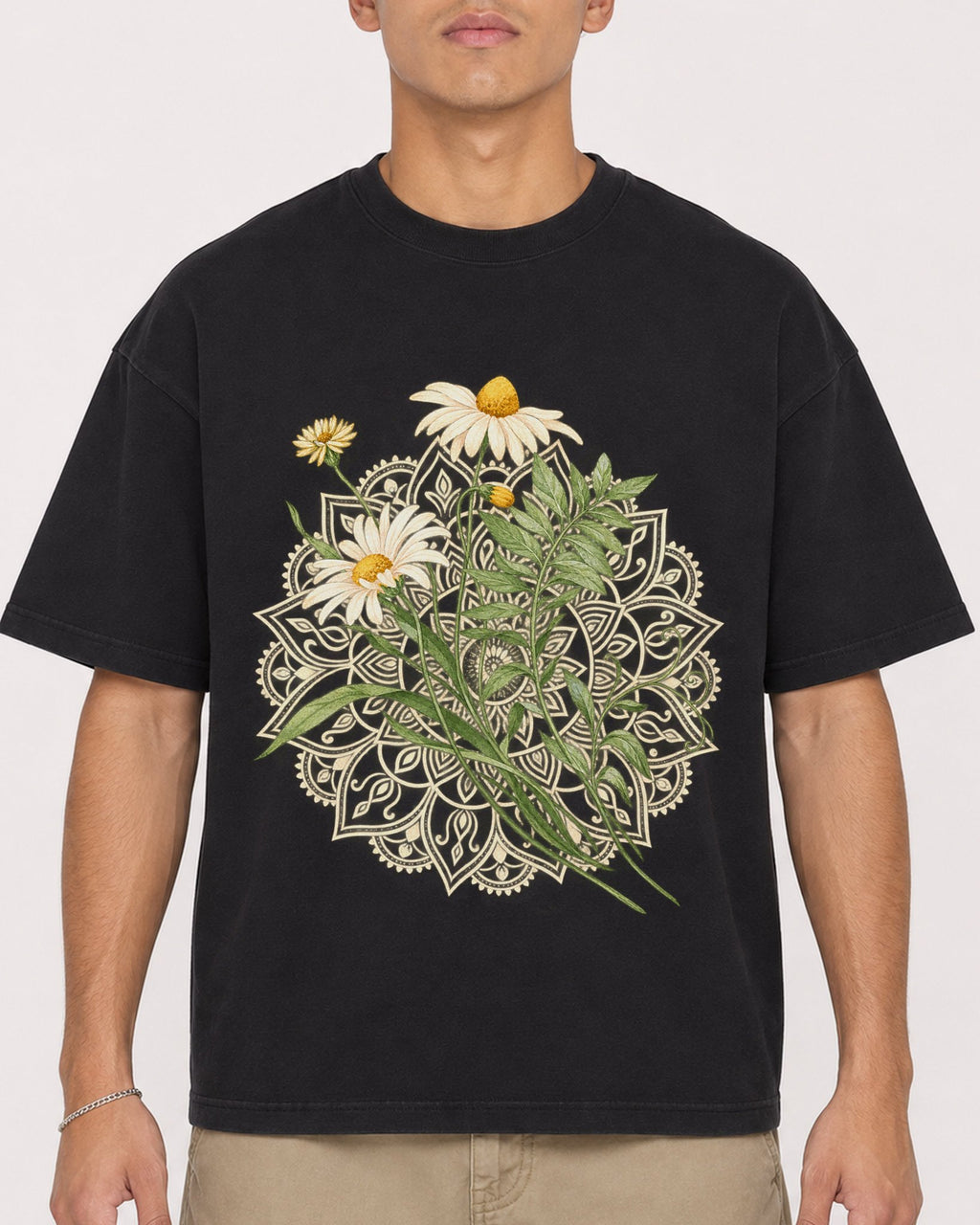 Mockup Boxy Heavyweight Tee Black male close-up 16