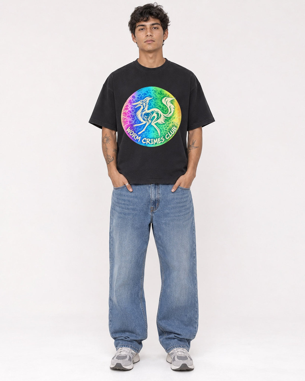 Mockup Boxy Heavyweight Tee Black male full-body 06