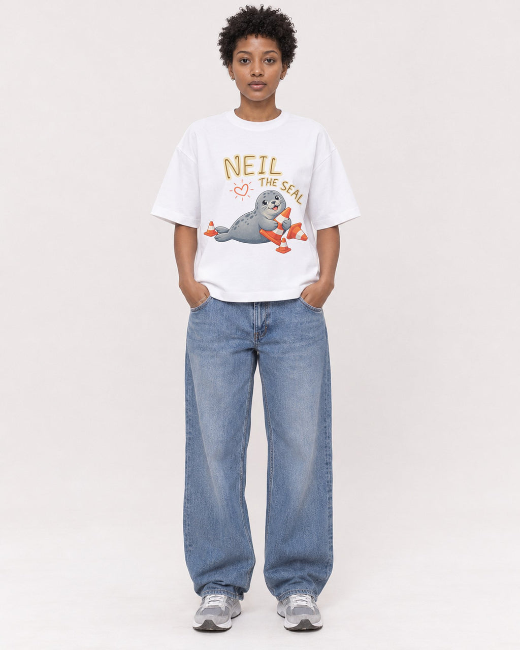 Mockup Boxy Heavyweight Tee White female full-body 35