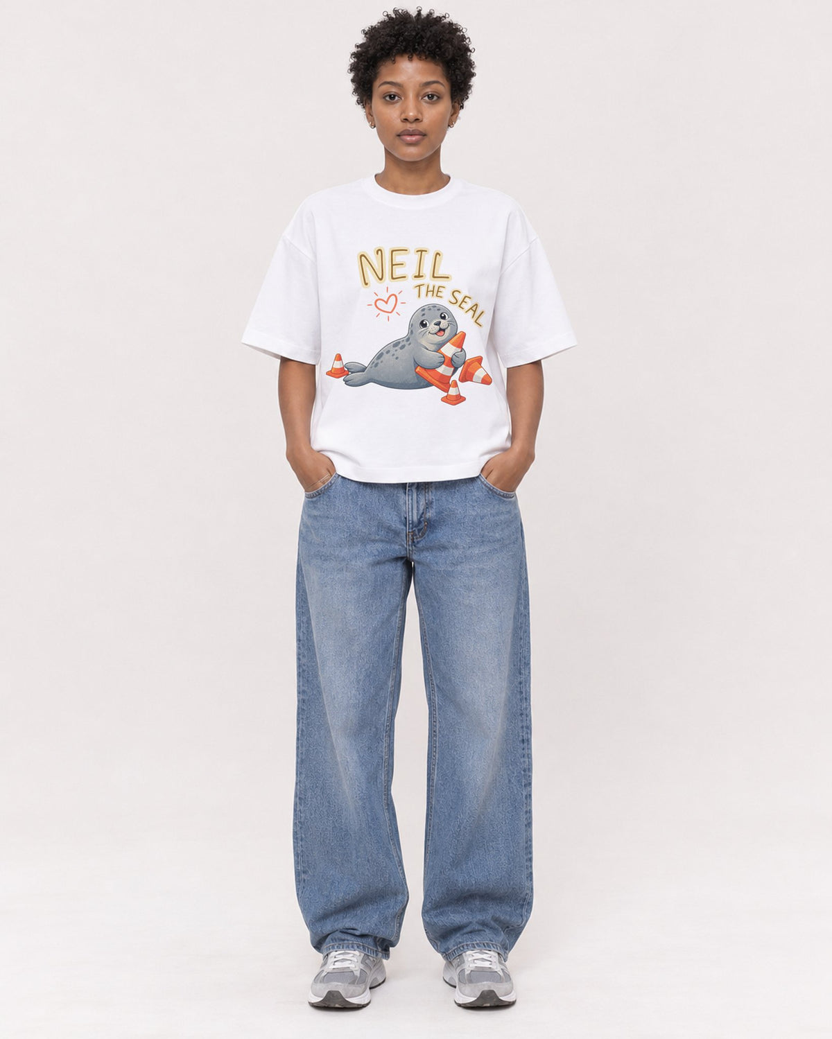 Mockup Boxy Heavyweight Tee White female full-body 35