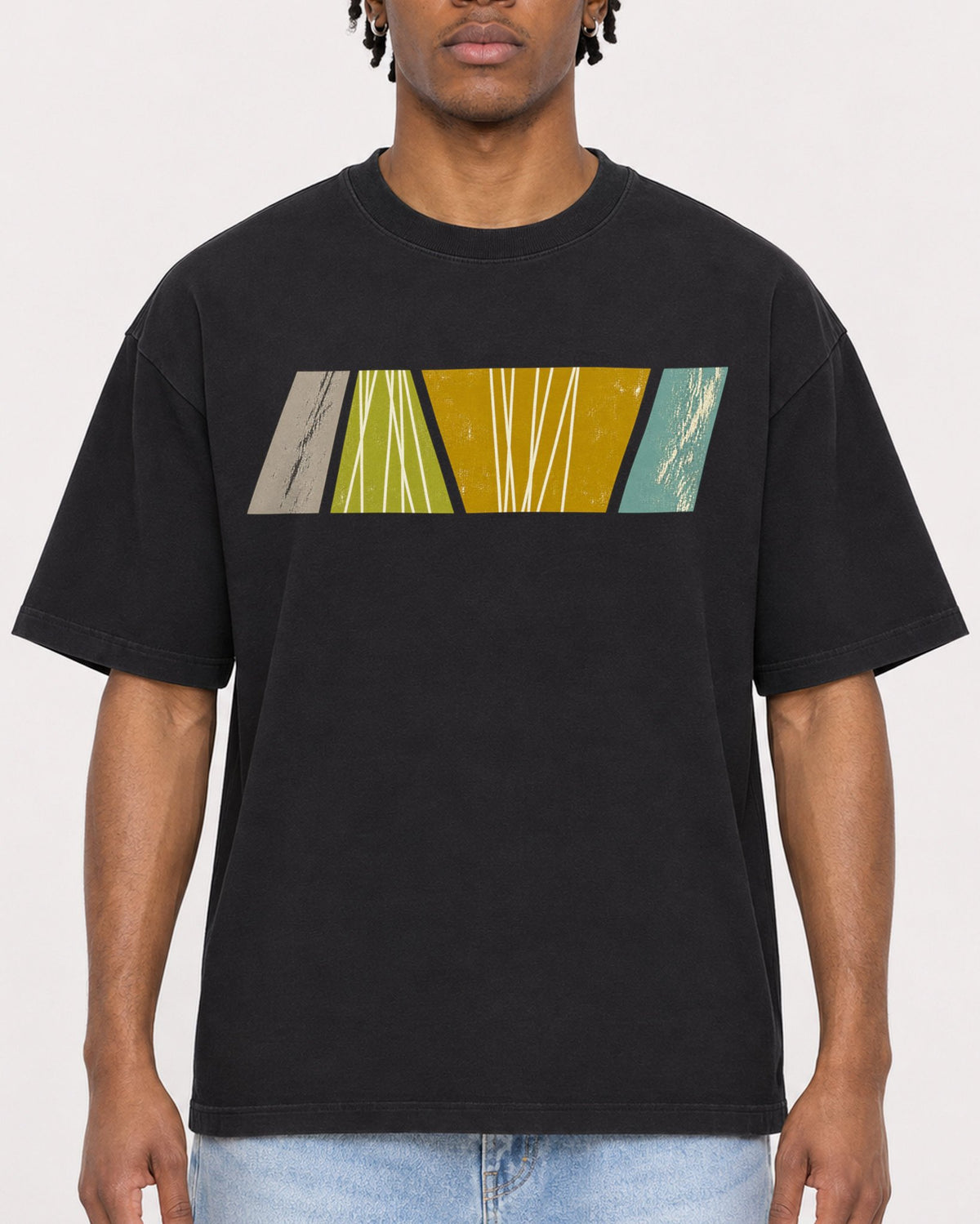 Mockup Boxy Heavyweight Tee Black male close-up 05