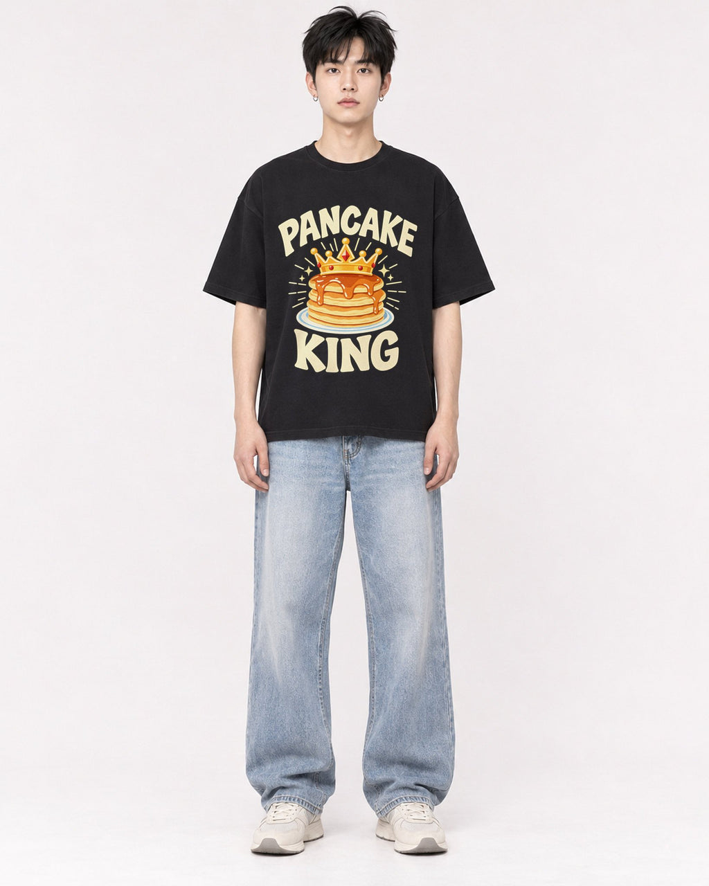 Mockup Boxy Heavyweight Tee Black male full-body 01