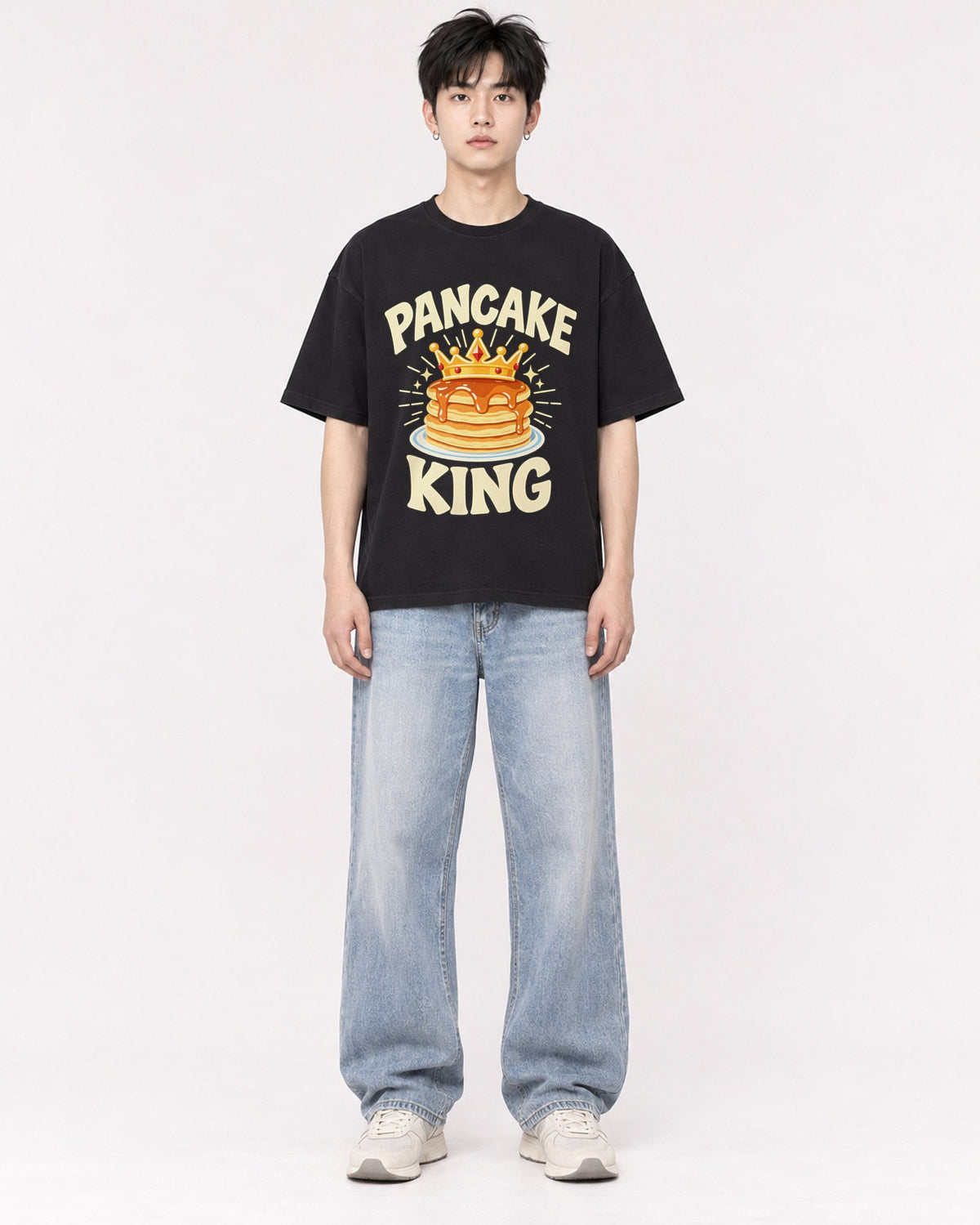 Mockup Boxy Heavyweight Tee Black male full-body 01