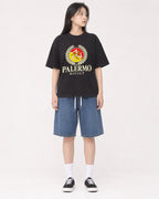 Mockup Boxy Heavyweight Tee Black female full-body 01