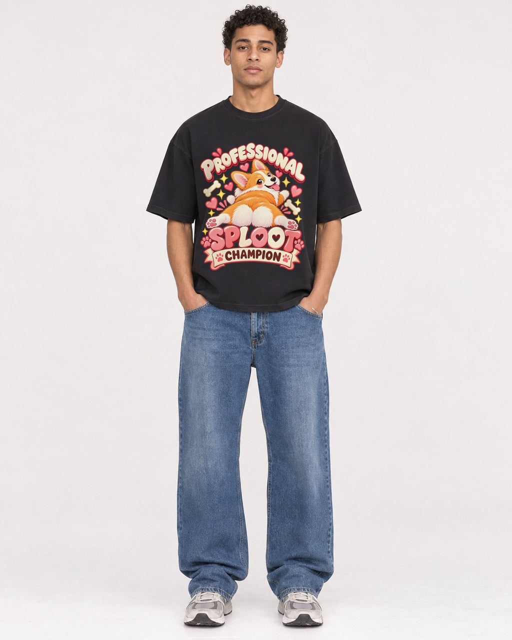 Mockup Boxy Heavyweight Tee Black male full-body 10