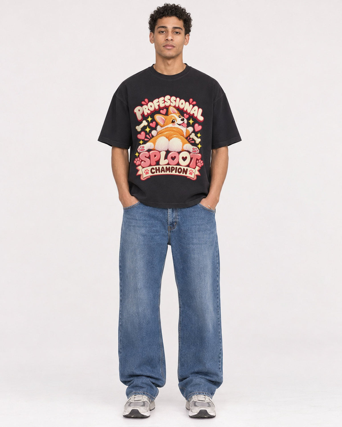 Mockup Boxy Heavyweight Tee Black male full-body 10