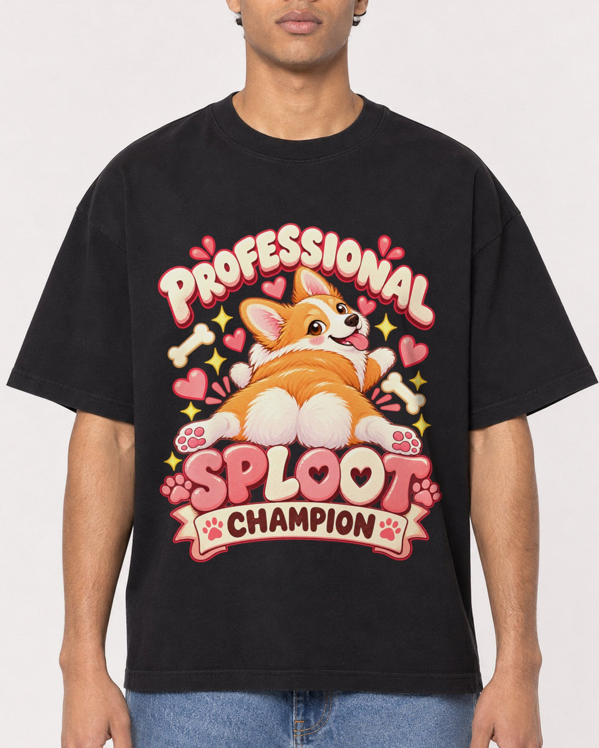Mockup Boxy Heavyweight Tee Black male close-up 10