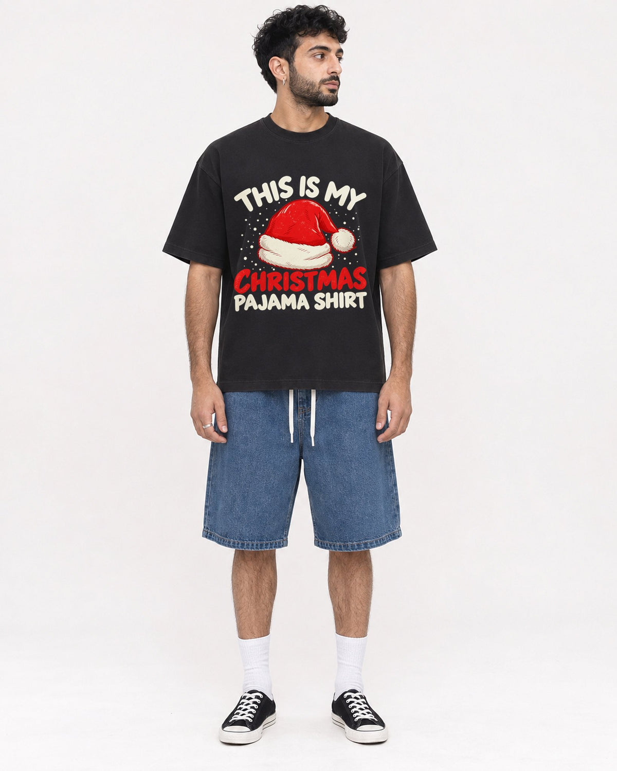 Mockup Boxy Heavyweight Tee Black male full-body 07