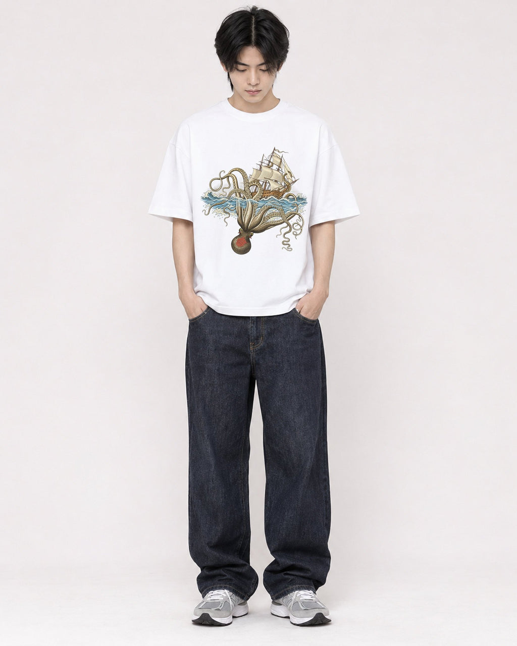 Mockup Boxy Heavyweight Tee White male full-body 11